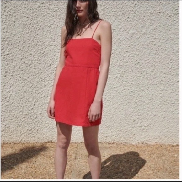 21. Zara Linen Cotton Blend Red Mini Dress - Picture 1 of 6